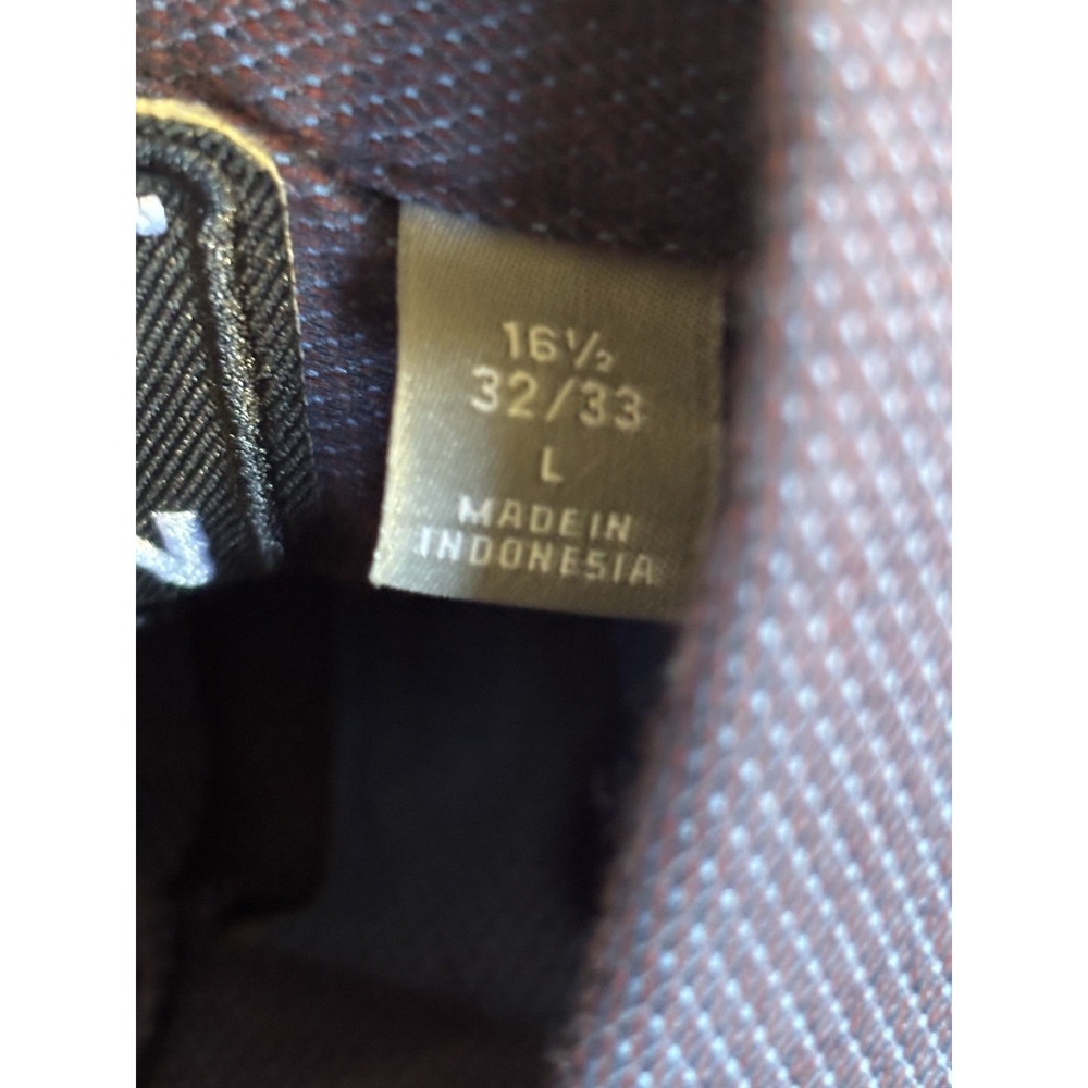 Blue Button Up Long Sleeve Slim Fit Stretch Shirt Size L 16.5" 32/33 Patches - Picture 8 of 8